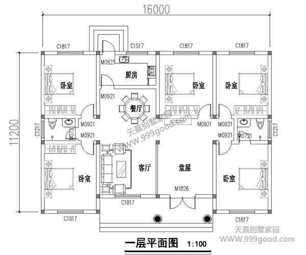 农村一层自建房设计图, 11.2X16米造价经济含