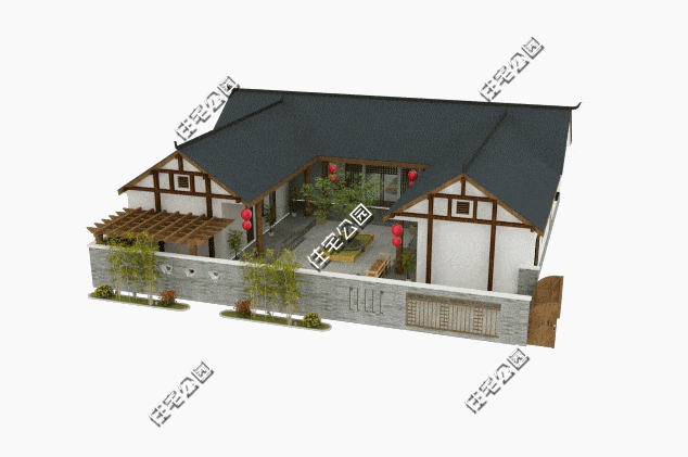 分类新中式合院户型5:20套户型均单独发过,包含效果图,平面图,立面图