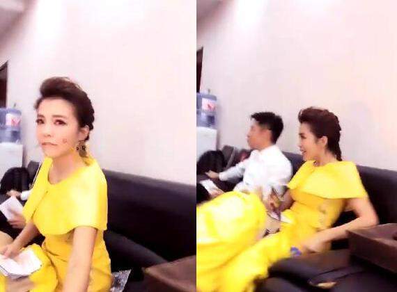 朱迅不小心一屁股坐到橘子上了 撒贝宁急急忙忙的跟她擦裙子后面