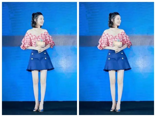 27岁李沁出席活动, 高腰一字肩搭短裙, 天鹅颈大长腿看不厌!