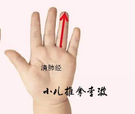手法:无名指指面自指根推至指尖为清肺经;反之称补肺经.