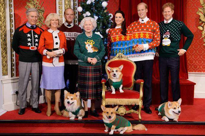 现在的英国皇室家庭,以及伊丽莎白二世的威尔士柯基犬.