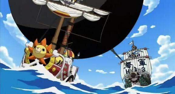 在卡普等人见过路飞后,路飞获得新船桑尼号准备出行之时,由于大将青雉