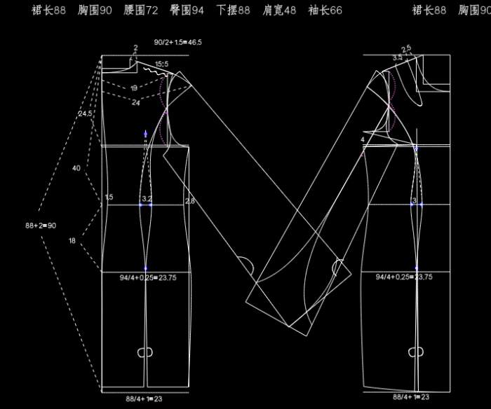 服装打版-落肩袖连衣裙打版裁剪