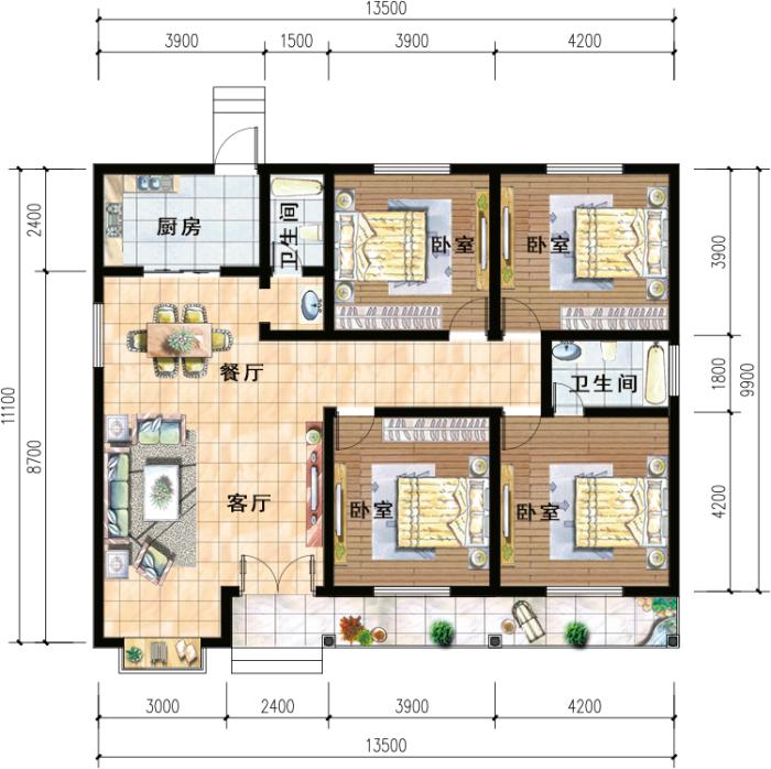 四室两厅建房,农村自建一层四室两厅