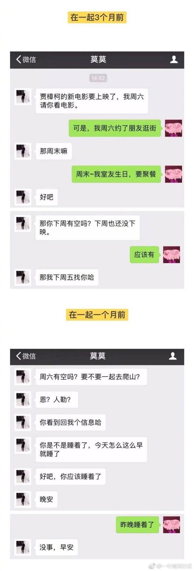 情侣恋爱全过程聊天记录, 从恩爱到分手, 看的满满心酸