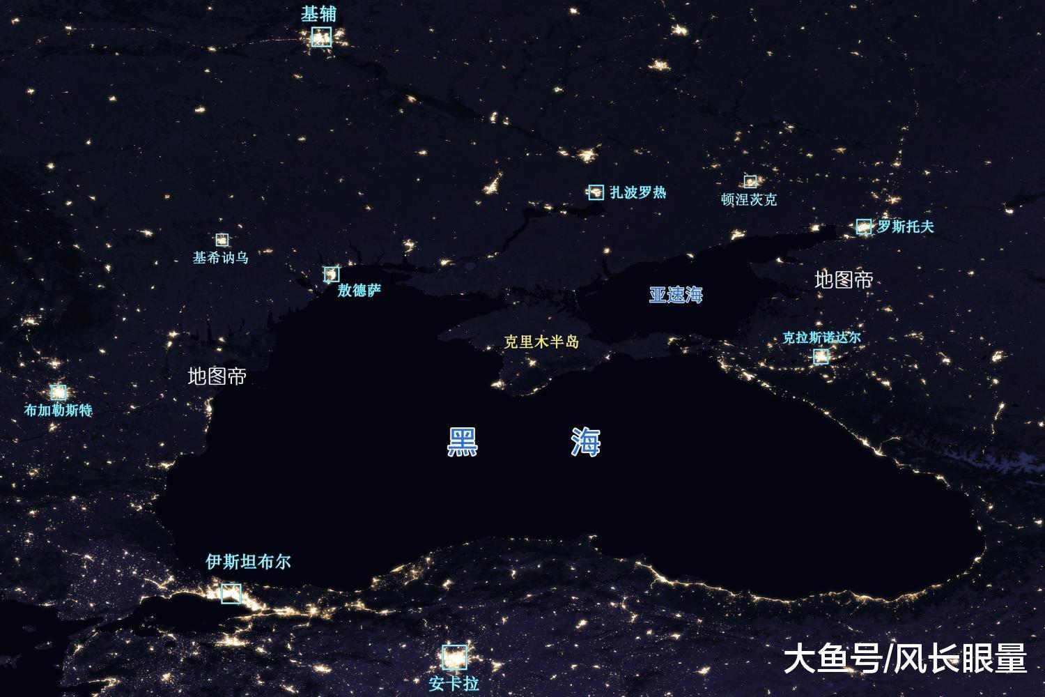 乌克兰夜景图，总体看亮度区域不
