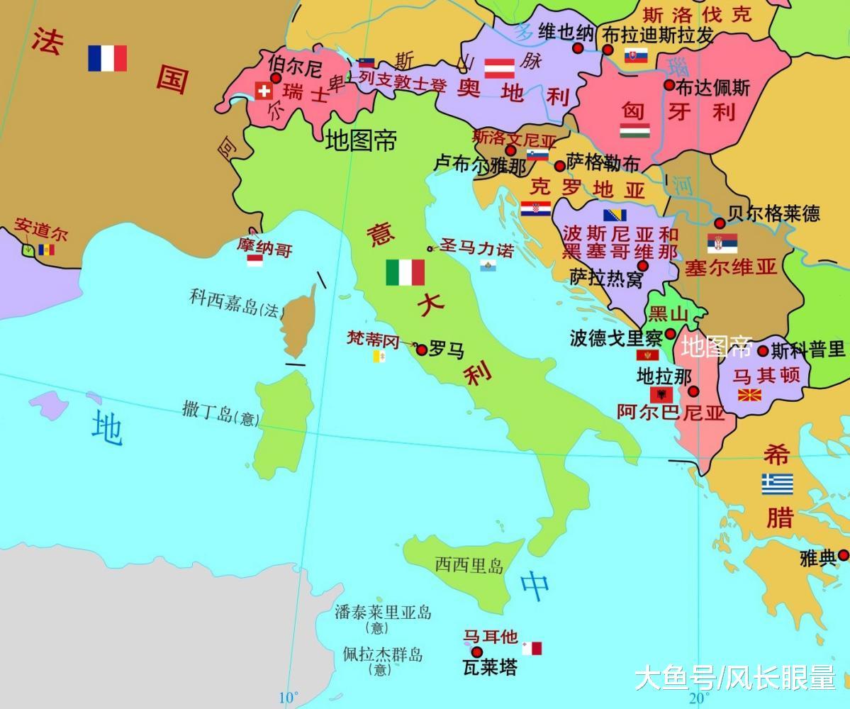 意大利，位于欧洲南部，包括亚平