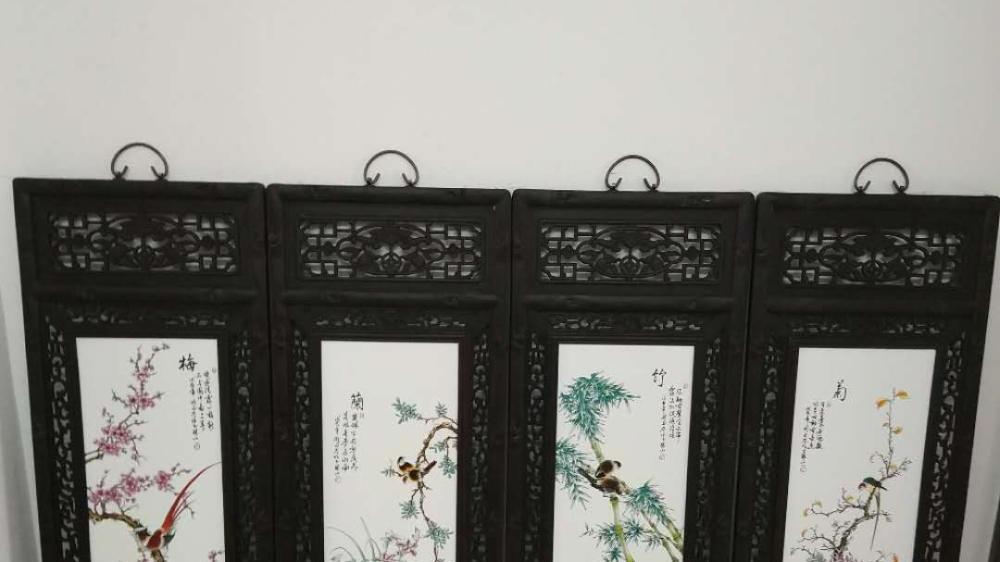 精品赏析—刘雨岑梅兰竹菊瓷板画四条屏