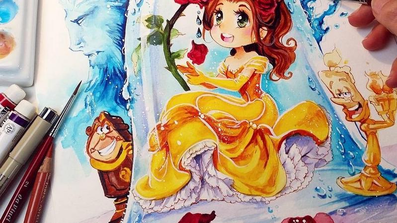迪士尼公主：国外插画师出手，治愈系水彩画风，温暖人心