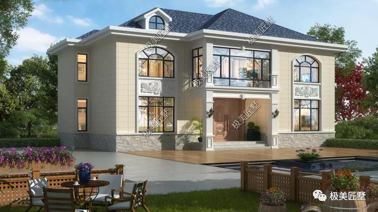 15×10.7米，二层欧式别墅，蓝色坡屋顶，简洁大方！