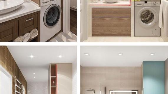 洗衣机塞进卫生间里，装柜子包起来与洗漱台组合，洗衣方便很省地