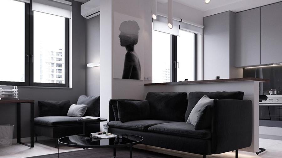 28岁小哥的家火了，45㎡的家中，经典黑白灰配色，简约大气又高级