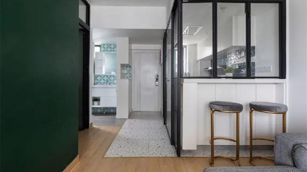 48㎡小户型做两室，却格外干净通透，不得不说，厨房设计是关键