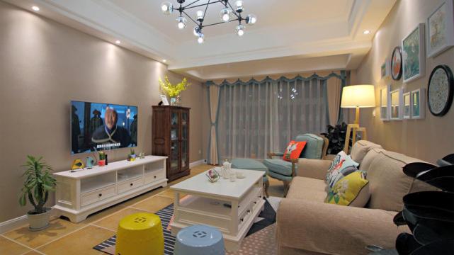 90㎡美式风格装修，色调搭配一点都不厚重，硬装不过10W