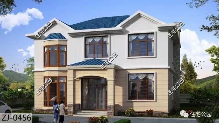 二层欧式小宅，占地134平，设计5室3厅的农村别墅