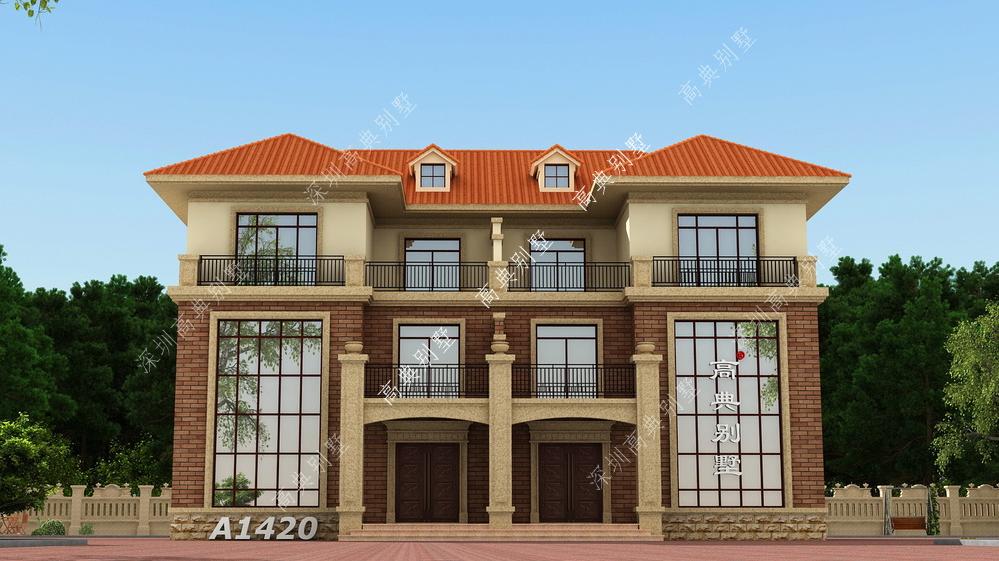 这款双拼欧式别墅，外观让人赏心悦目，造型方正简洁。