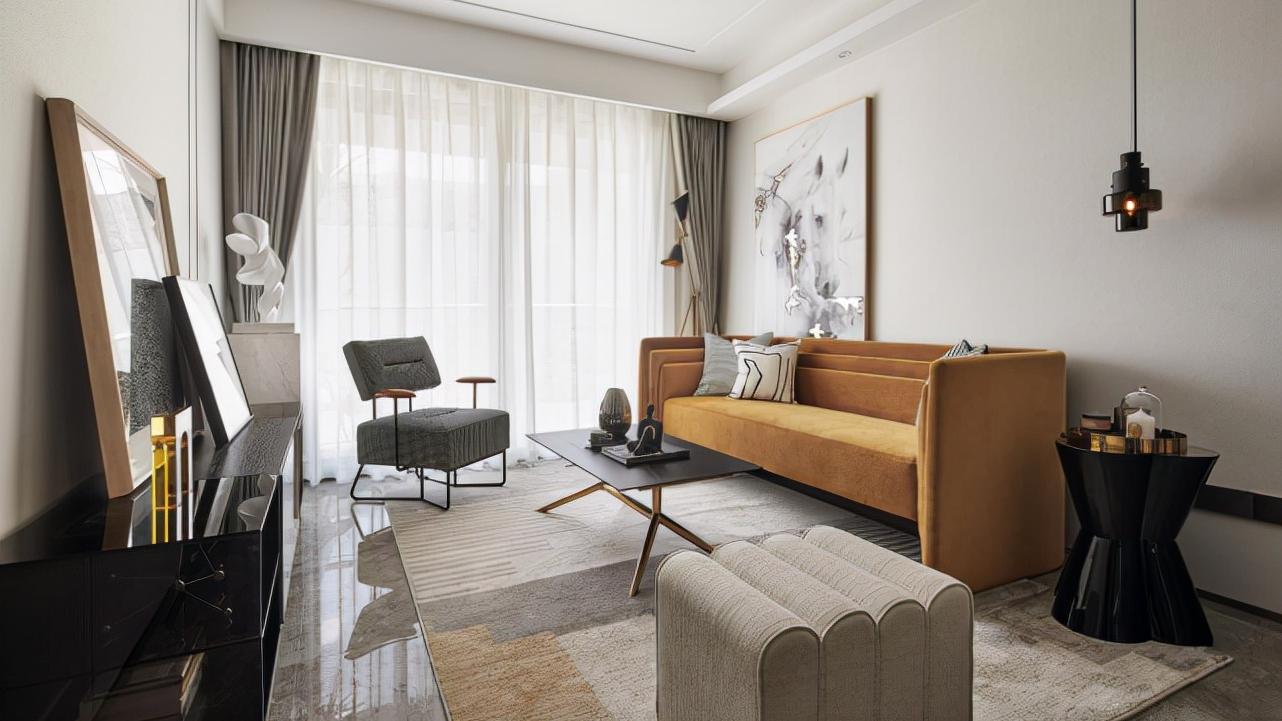 138平现代风色彩明艳，姜黄色在循规蹈矩中?直抒?艺术韵律