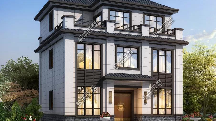 大气庄重的三层新中式别墅，带电梯间，符合新农村人生活要求