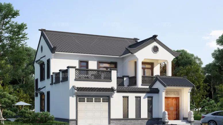 带庭院二层中式小合院，精简实用型别墅，36万造价