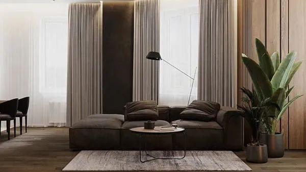 黑白灰基础三色与暖色调的橡木色结合轻松自然而不失现代感。