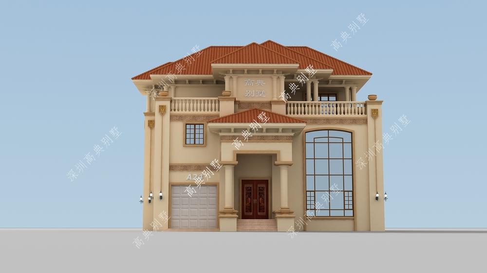 这款欧式别墅，色彩简约清爽，整体设计感强。