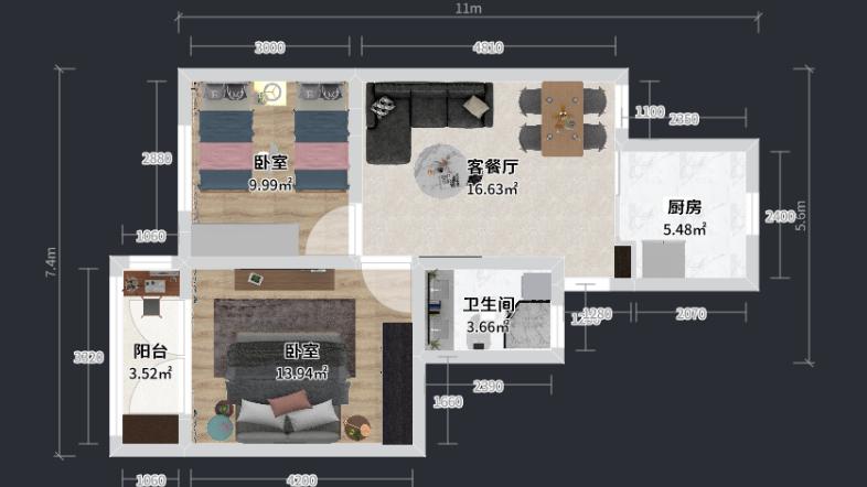 70㎡两房现代设计，软装撑起整个家装风格！