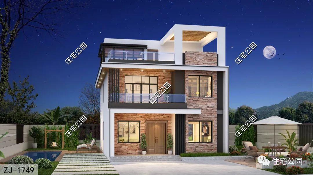 9×14米占地百平现代别墅，双入户门+双露台+阳光房