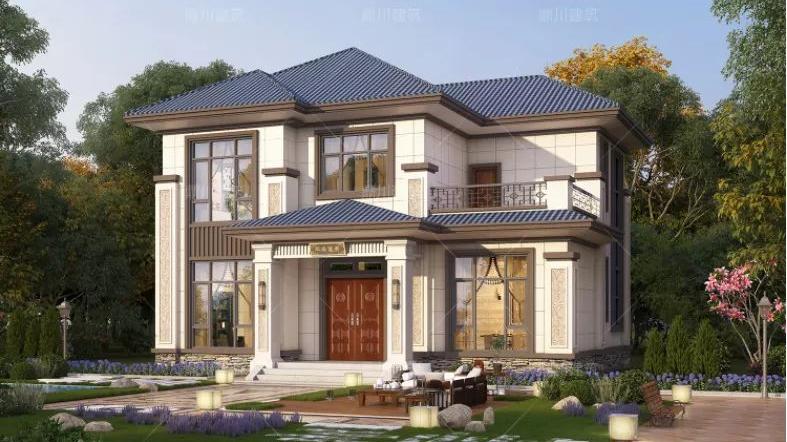 11×9米新中式二层别墅，5卧室带棋牌室+大露台