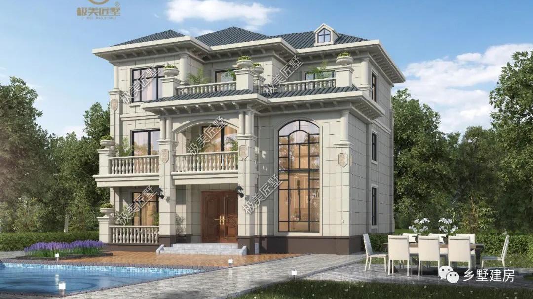 13X11.24米，三层欧式风别墅，造价仅39w，农村建房首选