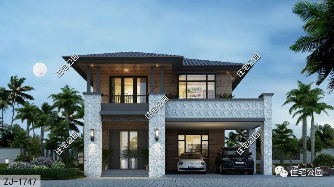 11×15米现代别墅，旋转楼梯+车库，美观大热户型