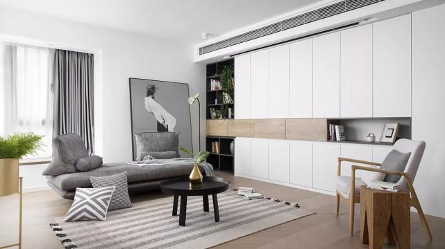 112平现代风二居室，次卧是墙储物柜