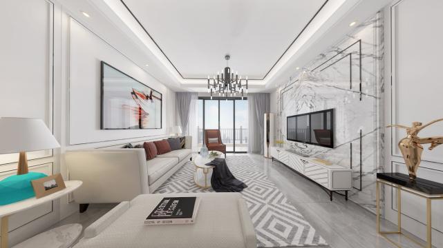118平简欧风四居室，大理石电视背景墙大气磅礴
