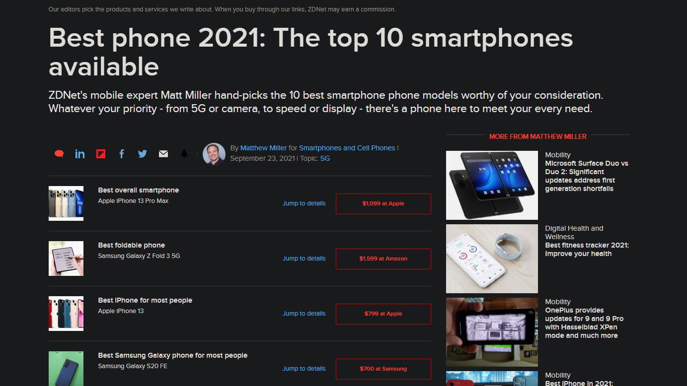 iPhone|2021年外媒评选10台最佳手机，仅有一款是国产机型