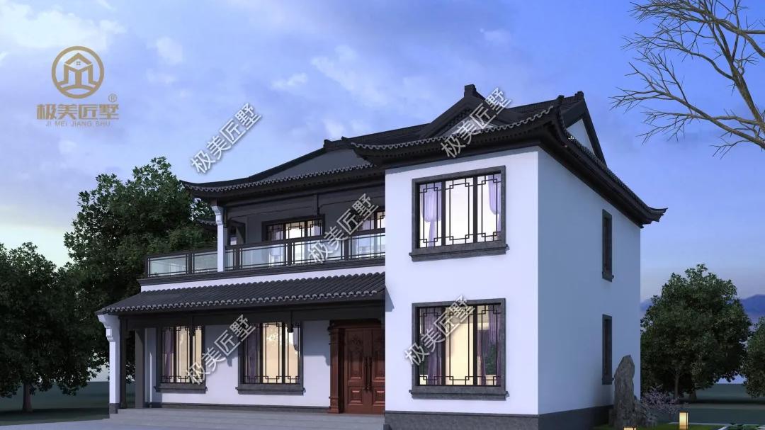 中式风两层别墅，露台凉亭多惬意，你愿意回家建一栋吗？