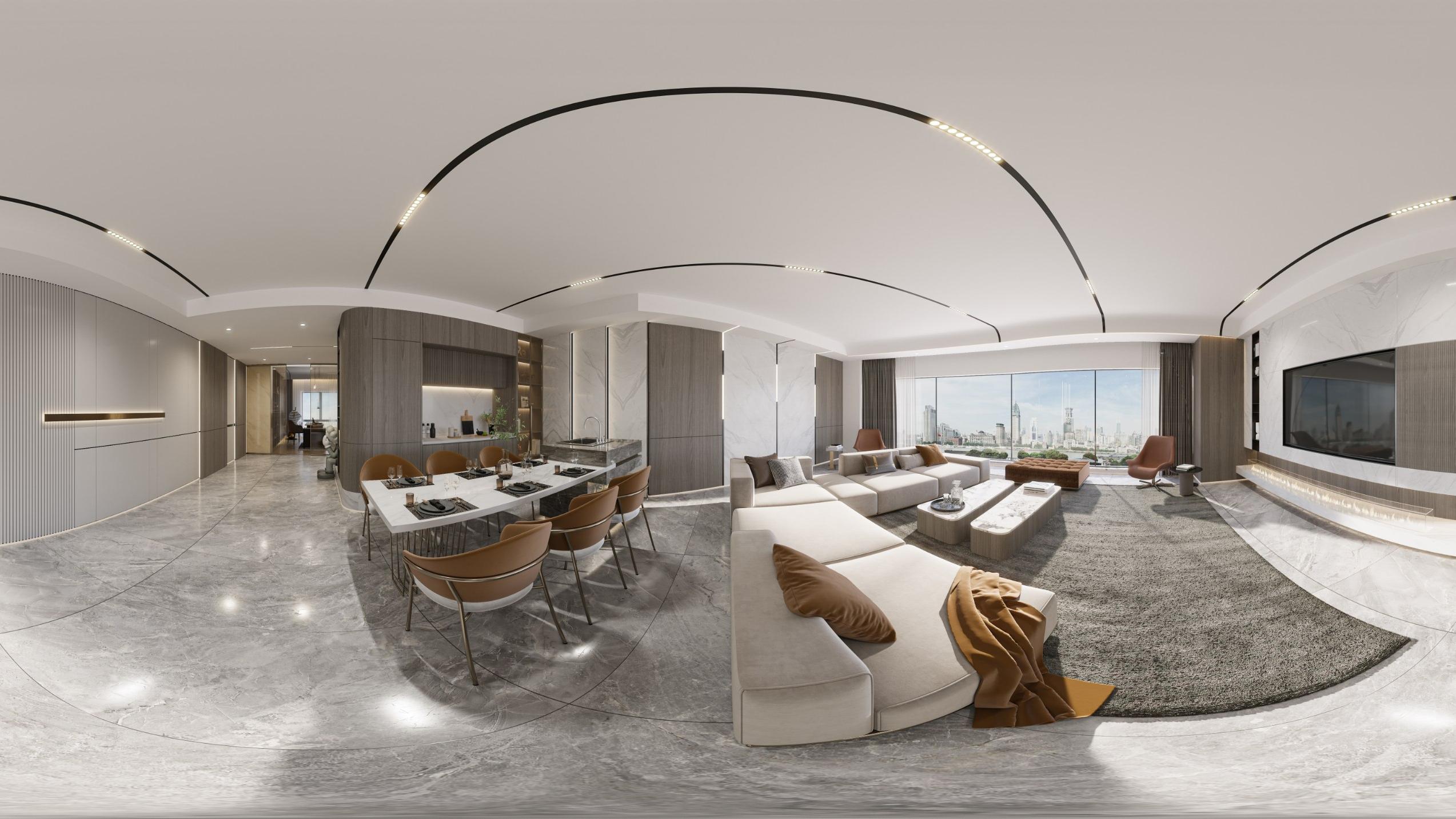 235m2现代简约风大平层，打造自然且实用居室。