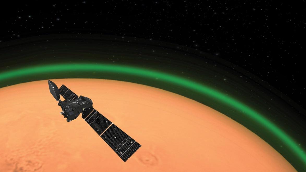 火星 火星大气层中泛着点点绿光，因为氧气的作用而产生