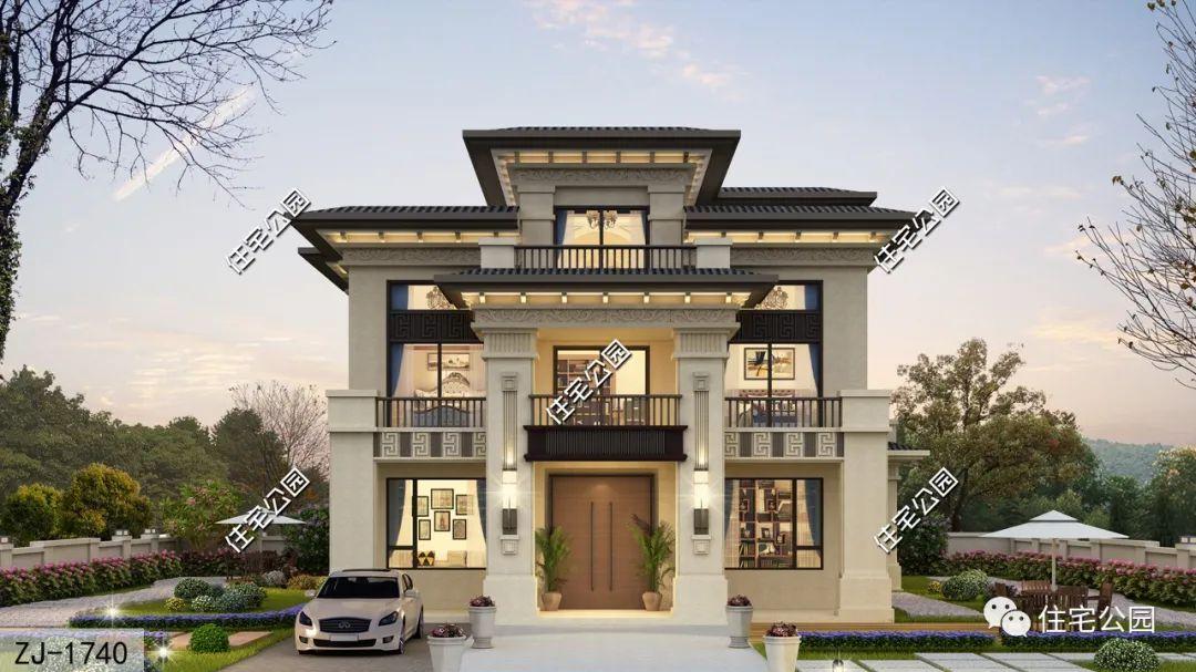 14×12米独立厨房+多套间+棋牌室，二层半新中式别墅