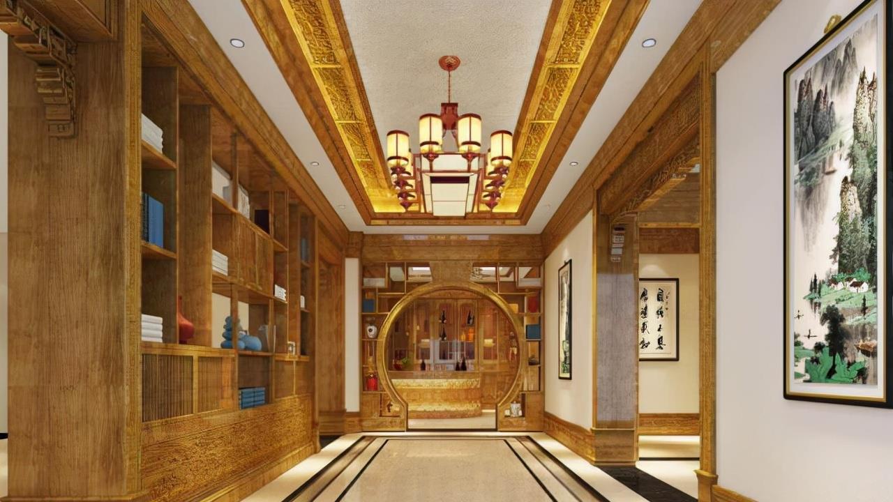 坚持红木风的别墅装修，原以为呆板，入户后，我才明白何为豪宅