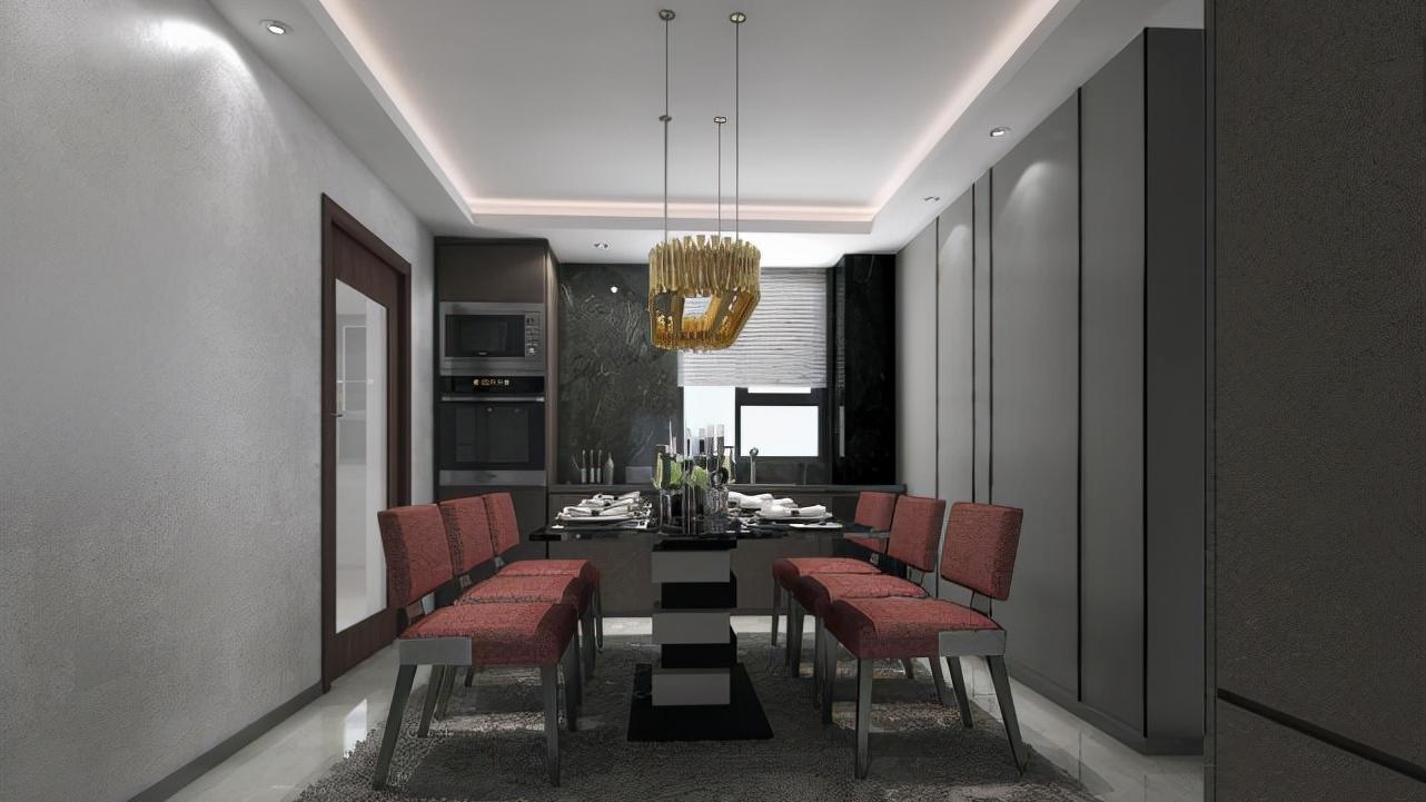 120平现代简约风三居，酒红色的电视柜很时尚