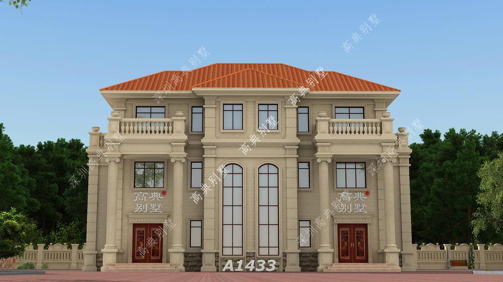 双拼欧式别墅，外观配色简约，适合乡村两弟兄盖。