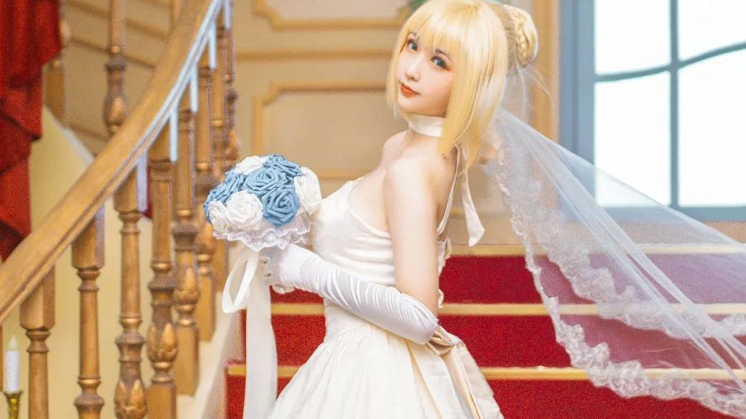 |cos：型月十周年婚纱阿尔托利亚·潘多拉贡cos正片@绫Aya在这