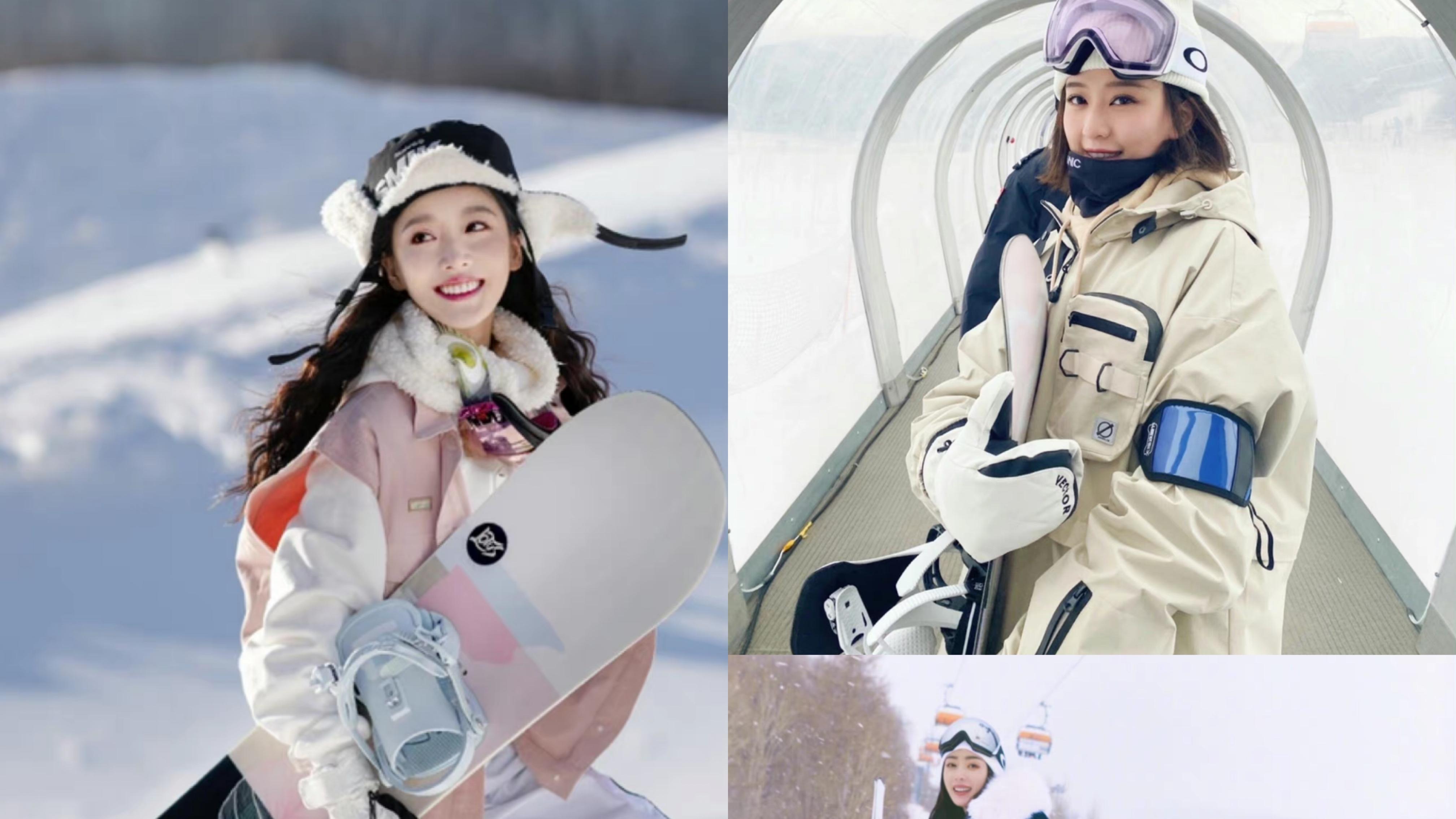 Baby滑雪穿600元滑雪服，粉白显嫩超会搭，少女感一点都不违和