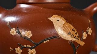 紫砂|旧藏 紫砂大红袍喜上眉梢茶壶