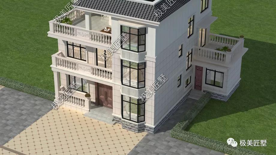 三层平屋顶自建别墅，带偏房设计，简约低调不浮夸，农村建房首选
