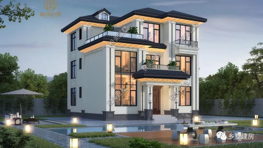 14.3X11.2米新中式风格的三层别墅，生活不仅有诗，还有远方