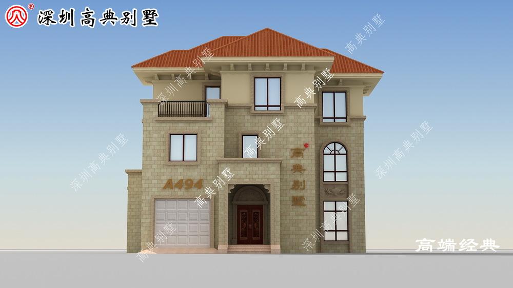 三层户型，外墙以棕色为主，实现最优质的住宅品质