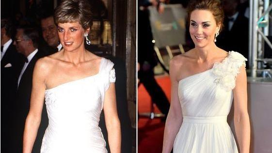 一字肩|凯特戛纳红毯造型，一字肩礼服裙致敬婆婆，同是黑裙白领口美不同