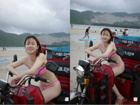 化妆品 李梦穿粉色比基尼踩三轮车，皮肤白皙瘦而不柴，纯欲氛围拉满