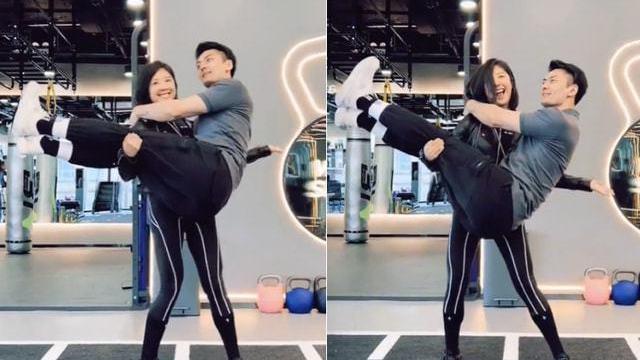 李光洙|34岁赵奕欢玩倒立，双手撑地毫不费力，吸引网友的却是一旁的闺蜜